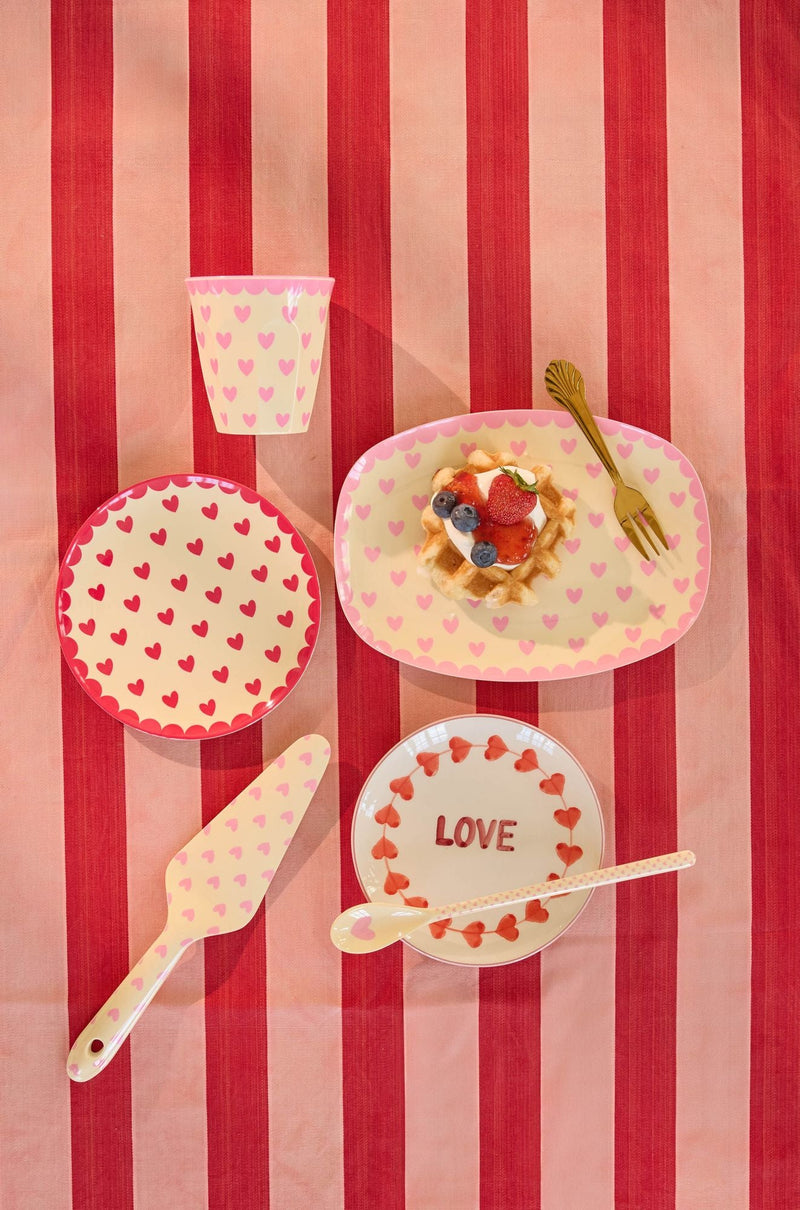 Small Round Cake Plate - Red - Favorite Hearts Print