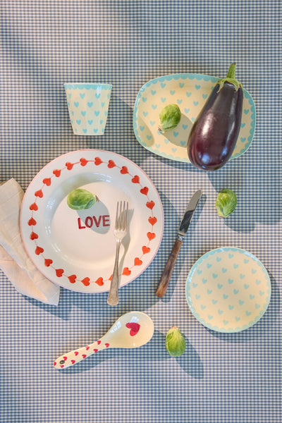 Small Rectangular Side Plate - Mint - Favorite Hearts Print