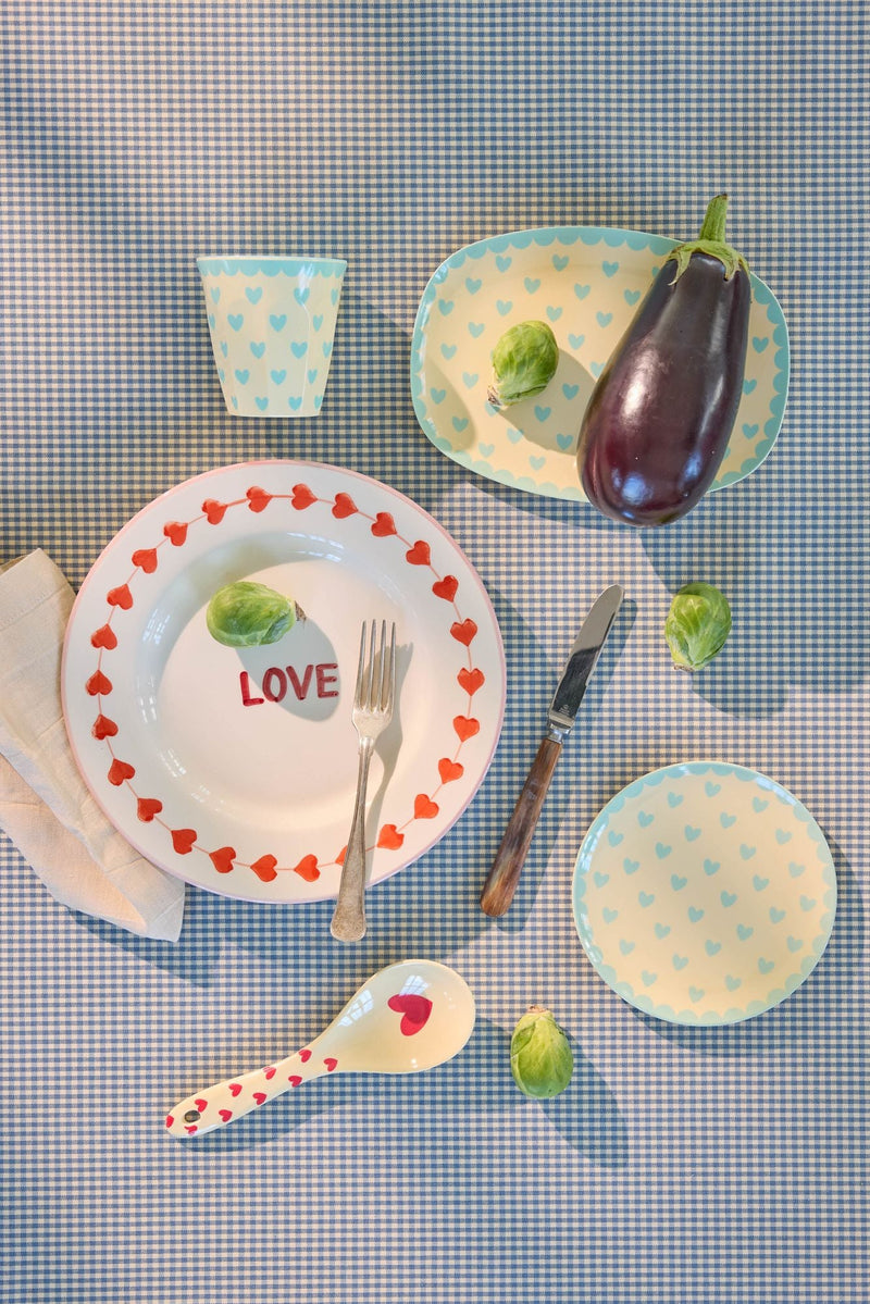 Small Rectangular Side Plate - Mint - Favorite Hearts Print