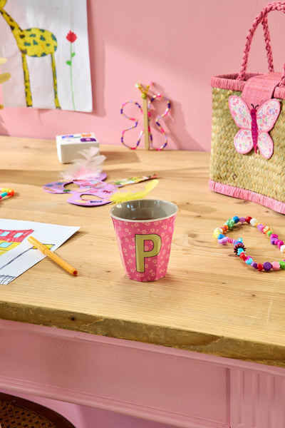 Medium Alphabet Cup - Pink - P - Flowers
