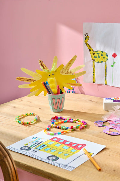 Medium Alphabet Cup - Soft Blue - W - Flowers