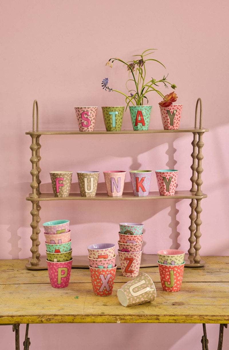 Medium Alphabet Cup - Pink - Y - Flowers