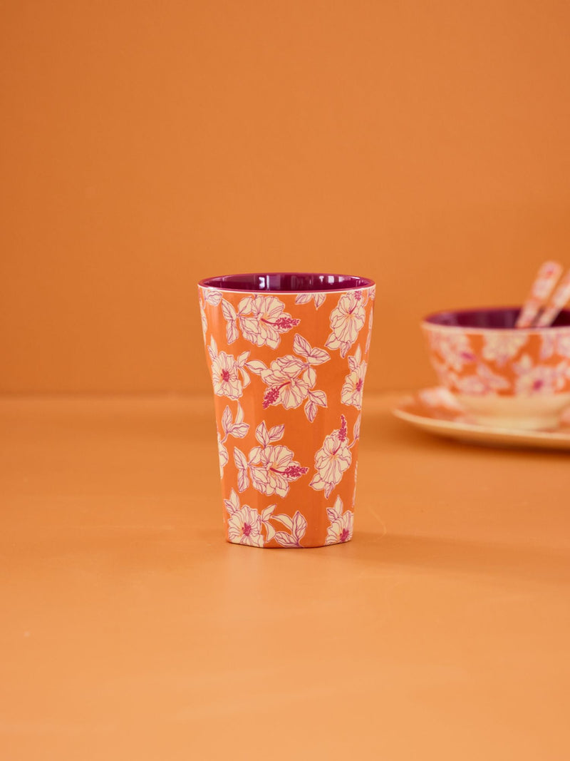 Grote Beker - Oranje - Faded Hibiscus Print