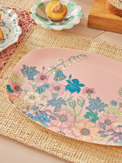 Grande Rettangolare Piatto piano - Rosa tenue - Flower Collage Print