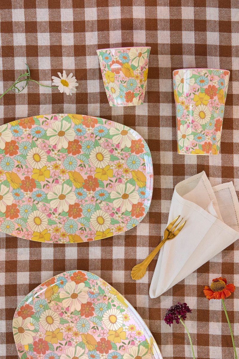 Grand Rectangulaire Grande assiette - Rose foncé - Flower Power Print