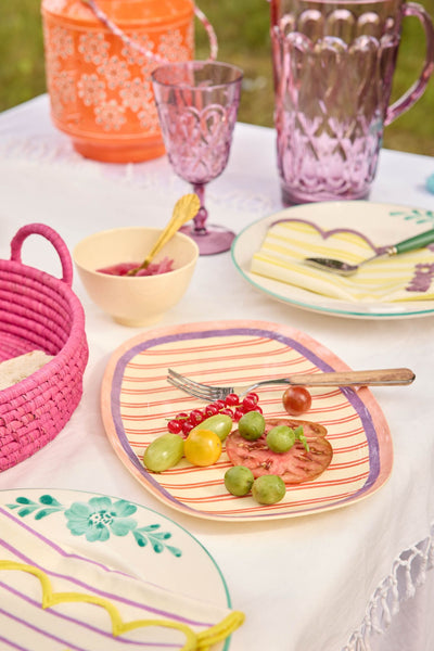 Large Rectangular Dinner Plate - Cream - Stripey Love Print