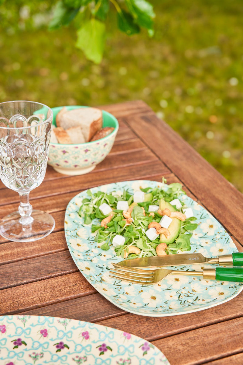 Groot Rechthoekig Dinerbord - Mint - Summer Bloom Print