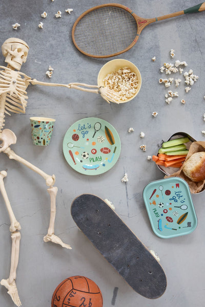 Round Kids Plate - Soft Green - Sports Print