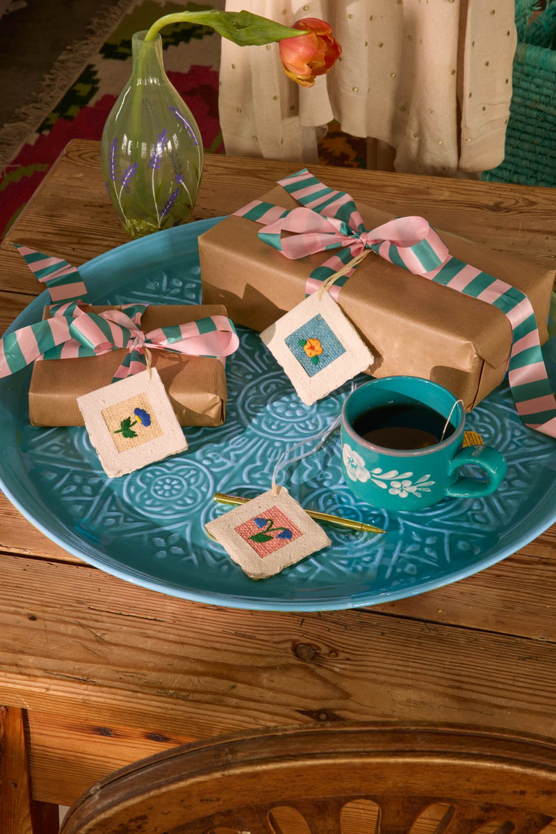 Large Round Metal Tray - Blue