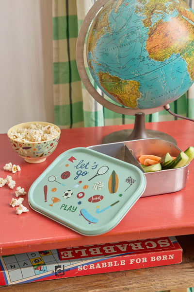 Large Stainless Steel Lunch box - Soft Green - Sports Print