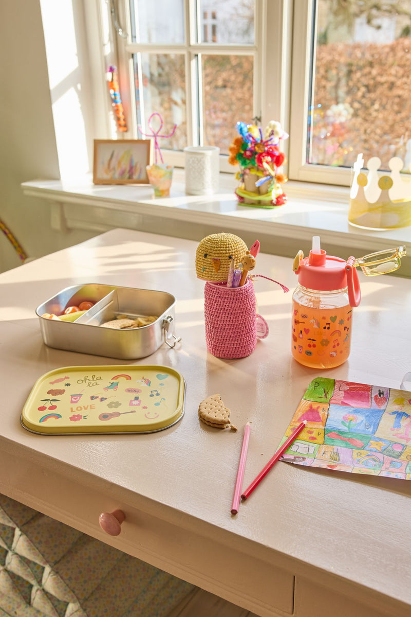 Large Stainless Steel Lunch box - Soft Yellow - Unicorn Love Print