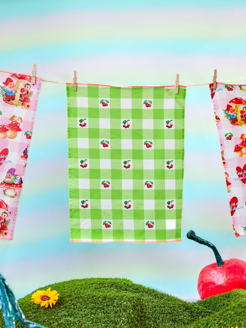 Baumwolle Geschirrtuch - Grün - Love Therapy Cherry Print