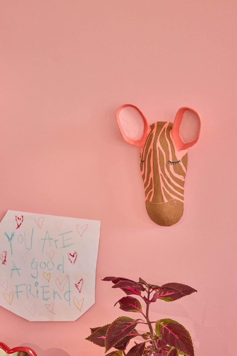 Zebra Papier-mâché Wall Decoration - Soft Pink