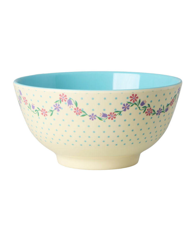 Medium Bowl - Cream - Dots and Flowers Print