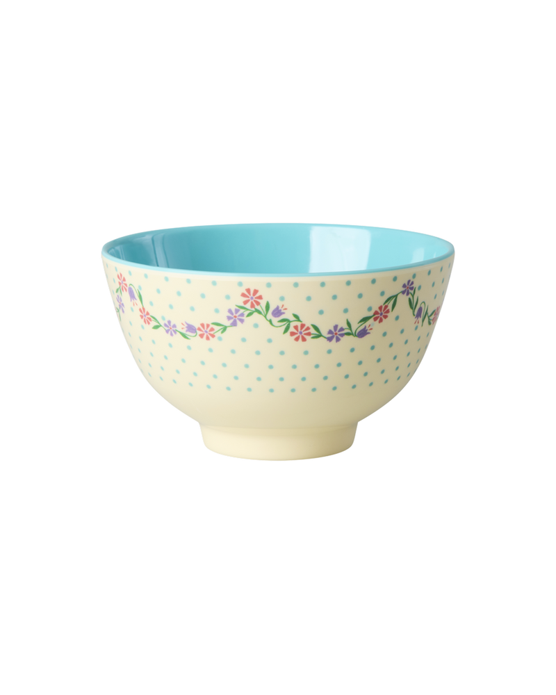 Small Bowl - Cream - Dots and Flowers Print