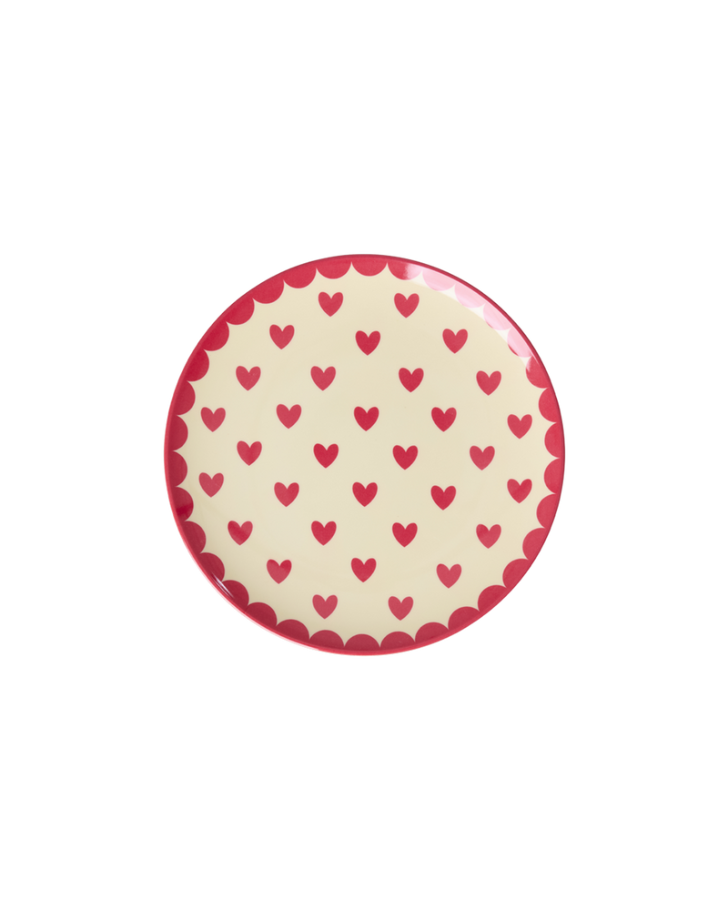Small Round Cake Plate - Red - Favorite Hearts Print