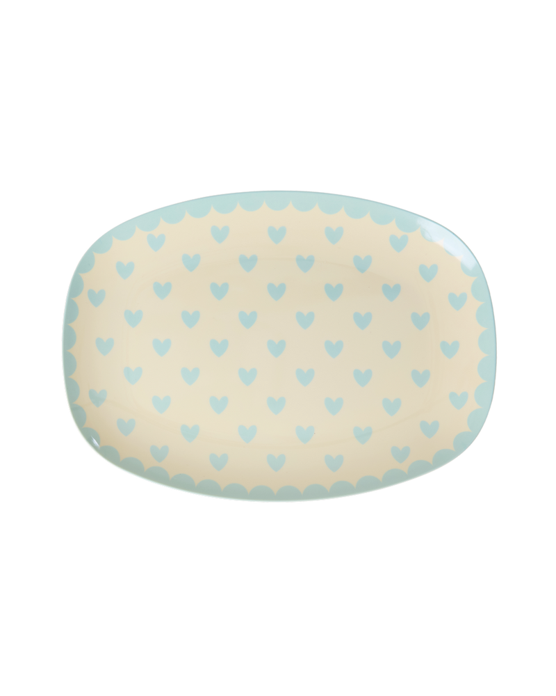 Small Rectangular Side Plate - Mint - Favorite Hearts Print