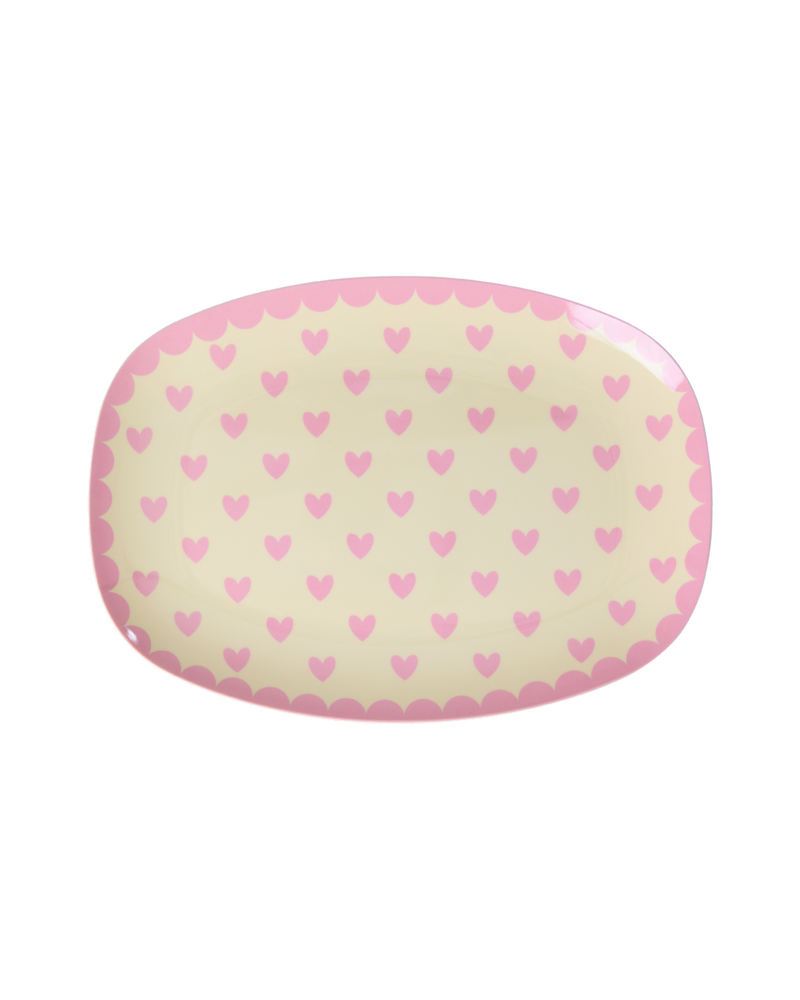 Small Rectangular Side Plate - Dark Pink - Favorite Hearts Print