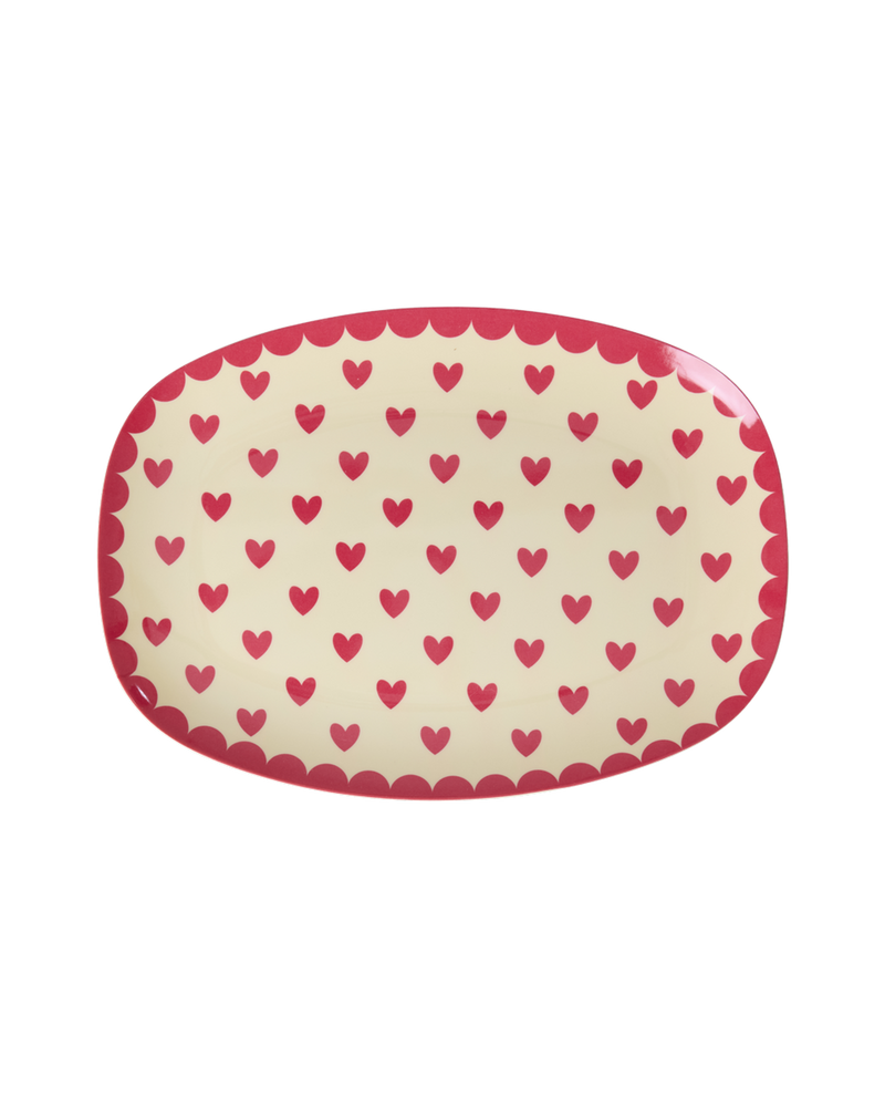 Small Rectangular Side Plate - Red - Favorite Hearts Print