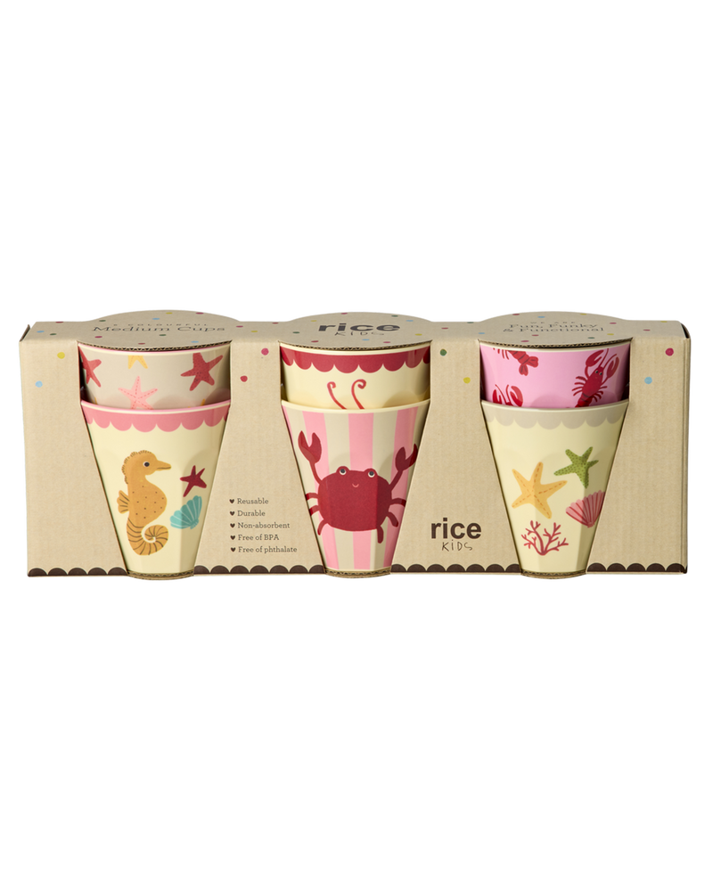 Medium Cup - Coral - Ocean Print - 6-pack