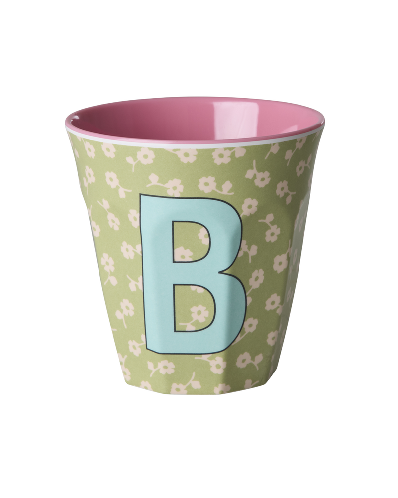 Medium Alphabet Cup - Soft Green - B - Flowers