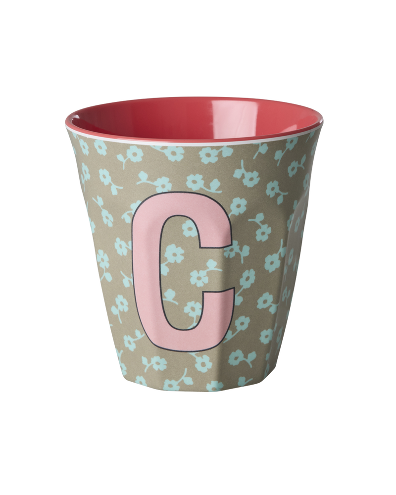 Medium Alphabet Cup - Dark Sand - C - Flowers