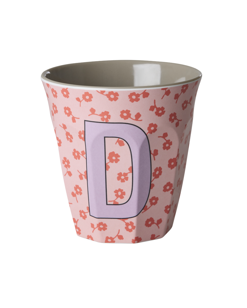 Medium Alphabet Cup - Pink - D - Flowers