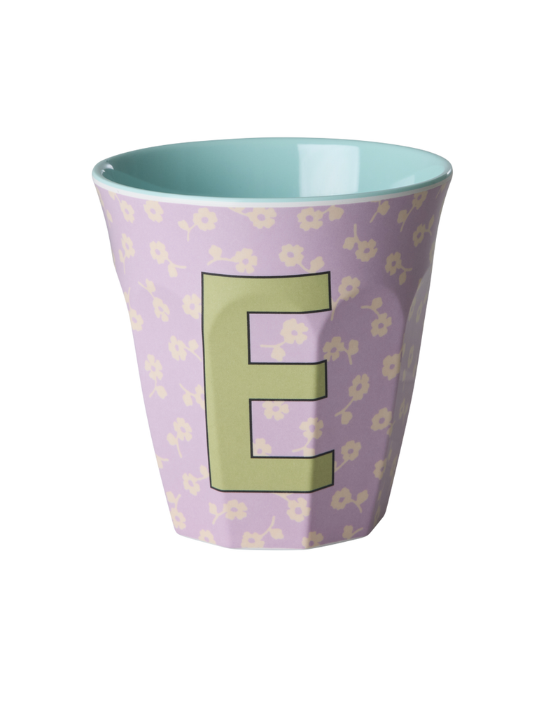 Medium Alphabet Cup - Soft Purple - E - Flowers