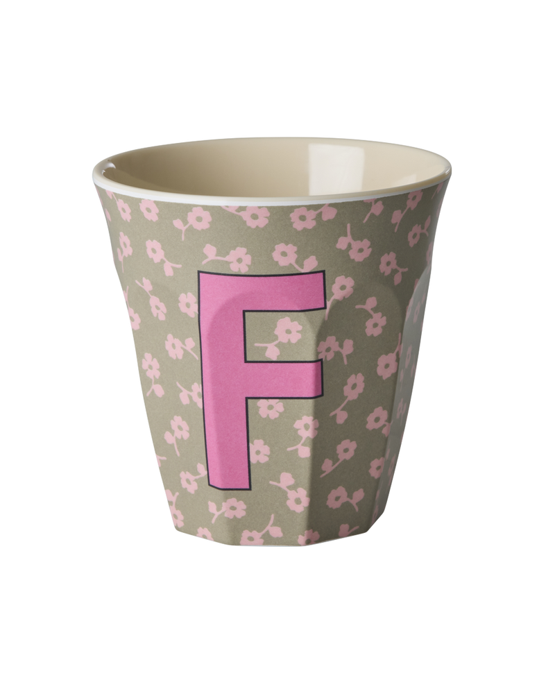 Medium Alphabet Cup - Dark Sand - F - Flowers