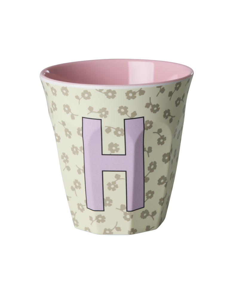 Medium Alphabet Cup - Sage Green - H - Flowers