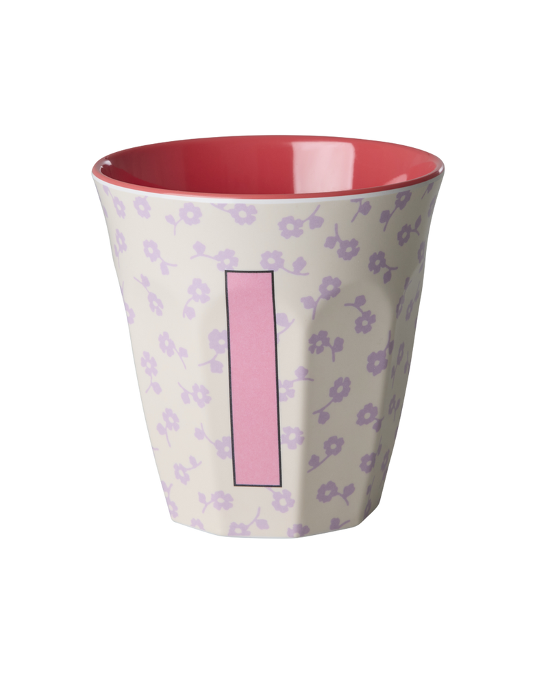 Medium Alphabet Cup - Cream - I - Flowers