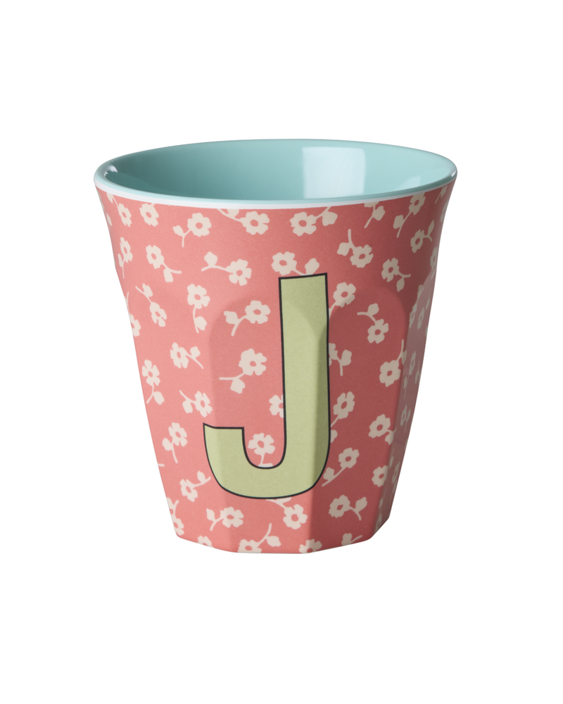 Medium Alphabet Cup - Coral - J - Flowers