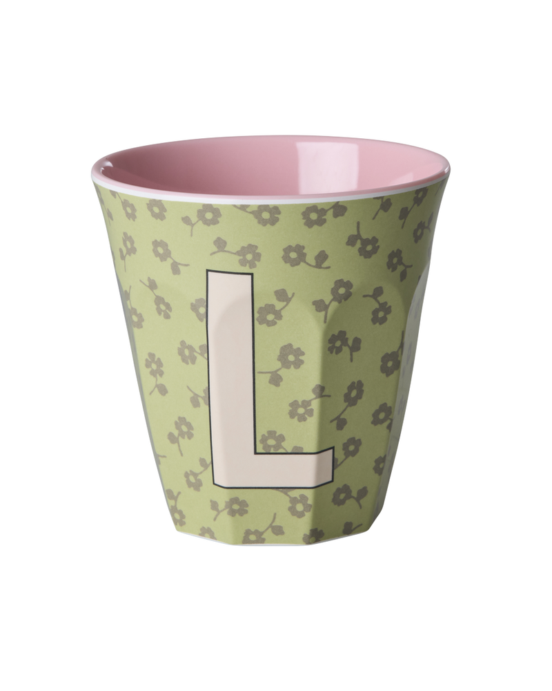 Medium Alphabet Cup - Soft Green - L - Flowers