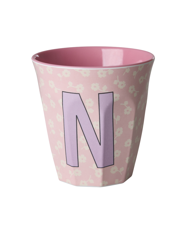 Medium Alphabet Cup - Soft Pink - N - Flowers