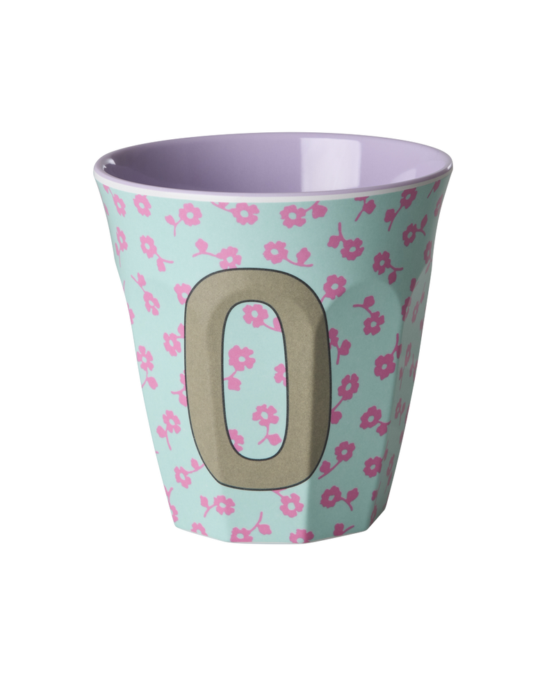 Medium Alphabet Cup - Soft Blue - O - Flowers