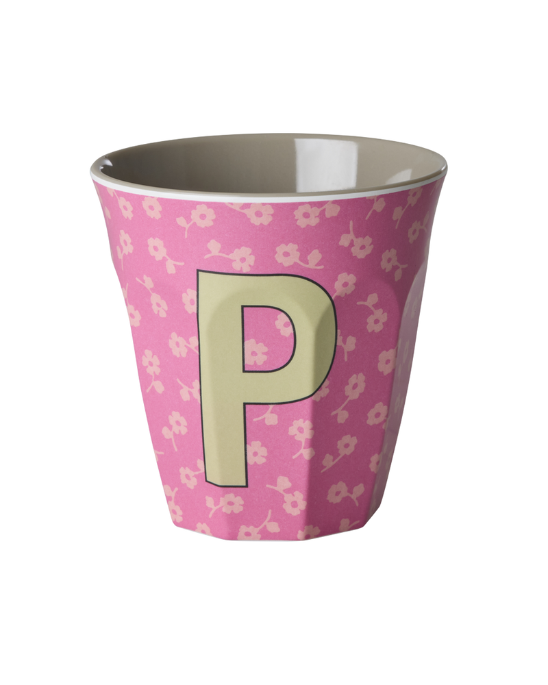 Medium Alphabet Cup - Pink - P - Flowers