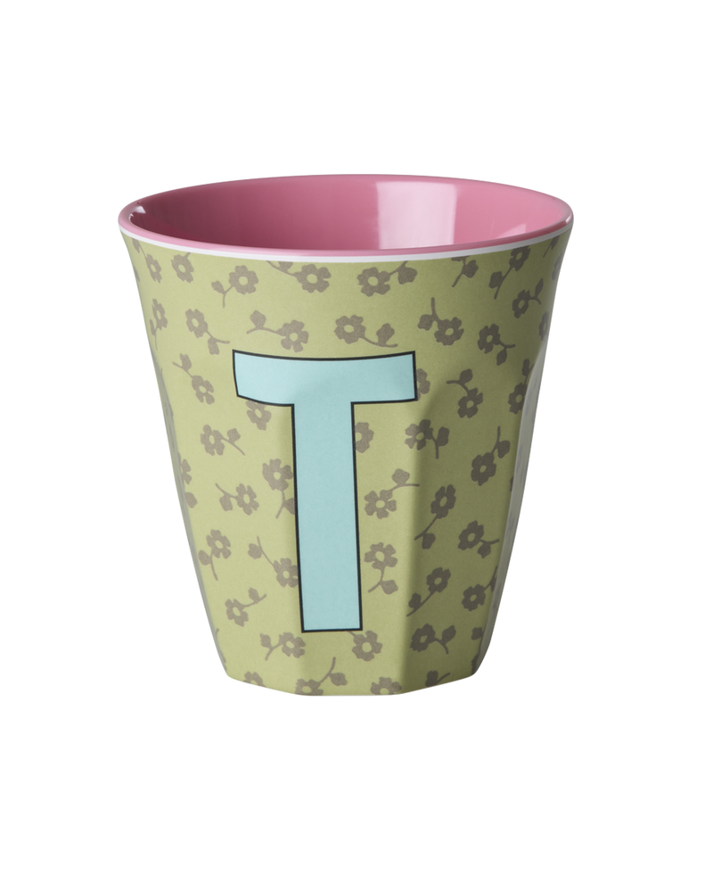 Medium Alphabet Cup - Green - T - Flowers