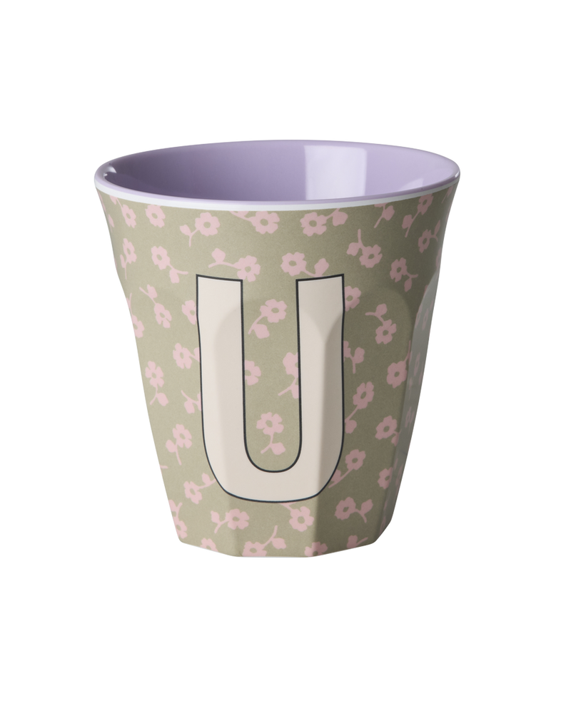 Medium Alphabet Cup - Dark Sand - U - Flowers