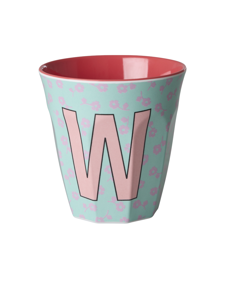 Medium Alphabet Cup - Soft Blue - W - Flowers
