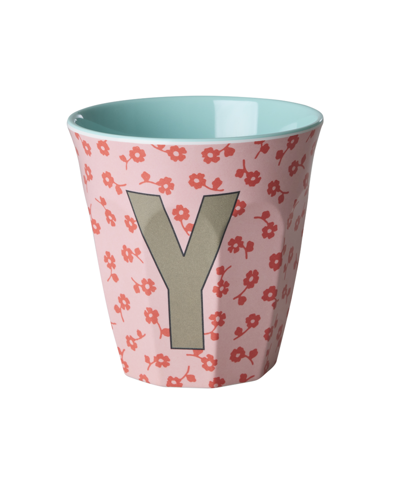 Medium Alphabet Cup - Pink - Y - Flowers