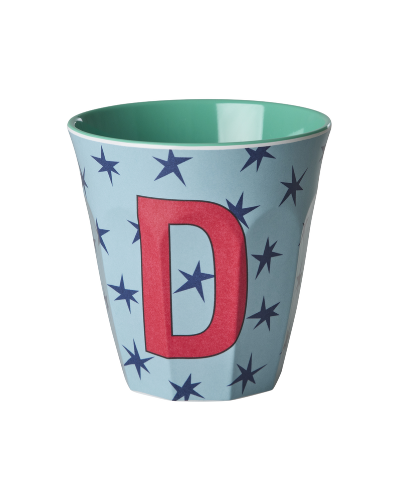 Medium Alphabet Cup - Dusty Blue - D - Stars