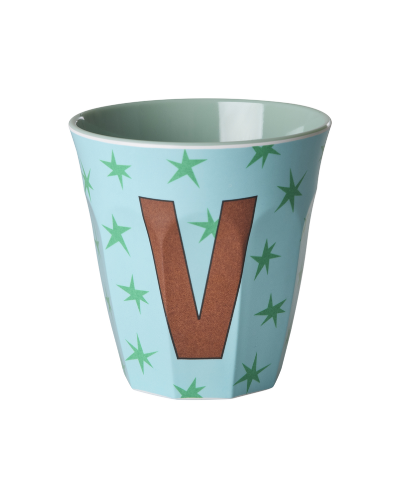 Medium Alphabet Cup - Soft Blue - V - Stars