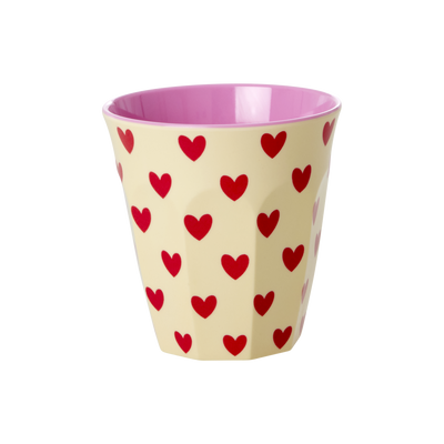 Mellem Melamin Kop - Creme - Darling Hearts Print