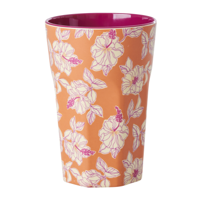 Grote Beker - Oranje - Faded Hibiscus Print