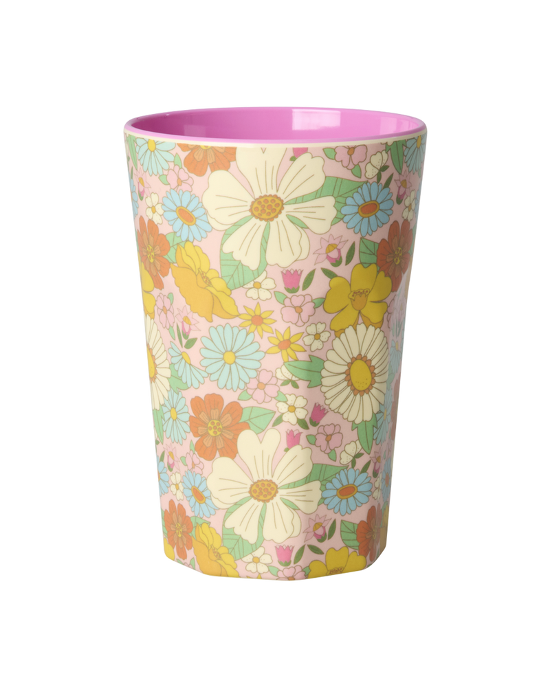 Tall Cup - Dark Pink - Flower Power Print