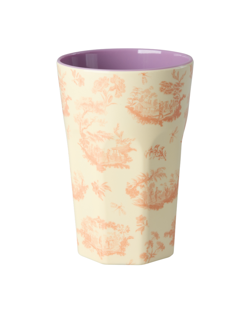 Tall Cup - Cream - Toile de rice Print
