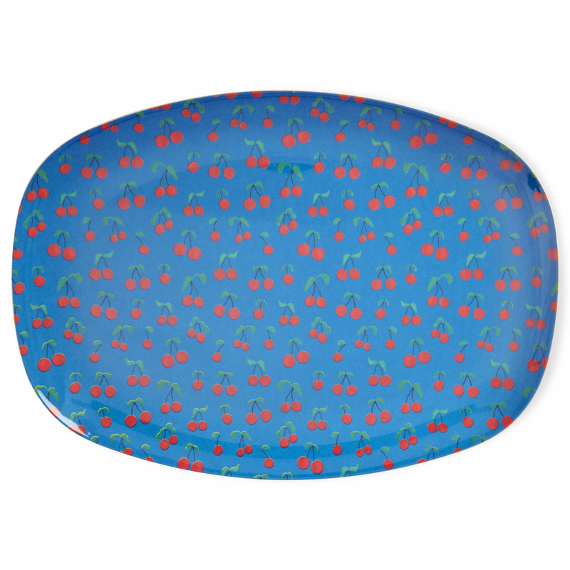 Grande Rettangolare Piatto piano - Blu - Cherry Love Print