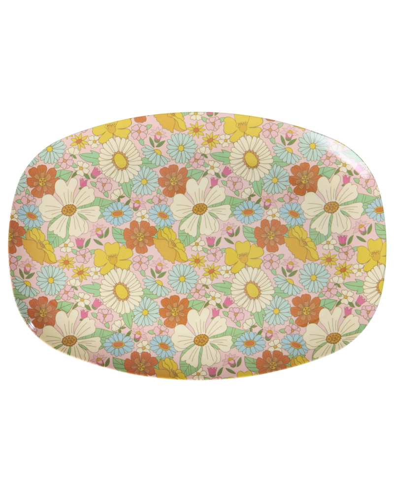 Grand Rectangulaire Grande assiette - Rose foncé - Flower Power Print