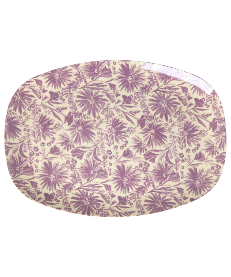 Large Rectangular Dinner Plate - Purple - Flower Press Print