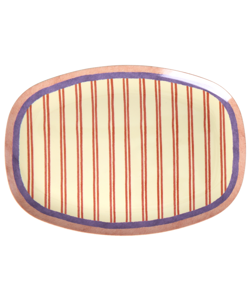 Large Rectangular Dinner Plate - Cream - Stripey Love Print